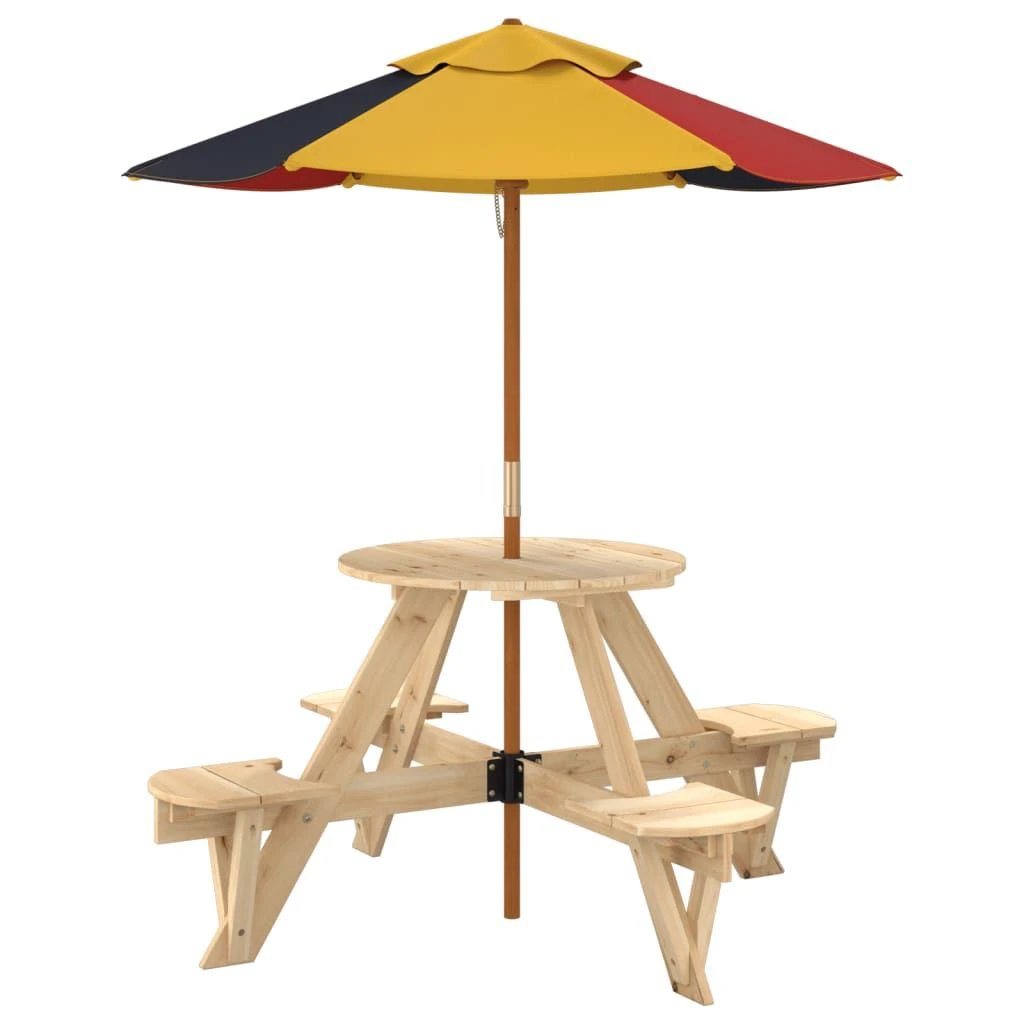 vidaXL Picnic Table for 4 Kids with Umbrella Hole Round Solid Wood Fir by vidaXL
