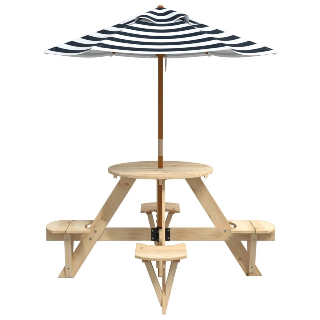 vidaXL Picnic Table for 4 Kids with Umbrella Hole Round Solid Wood Fir by vidaXL