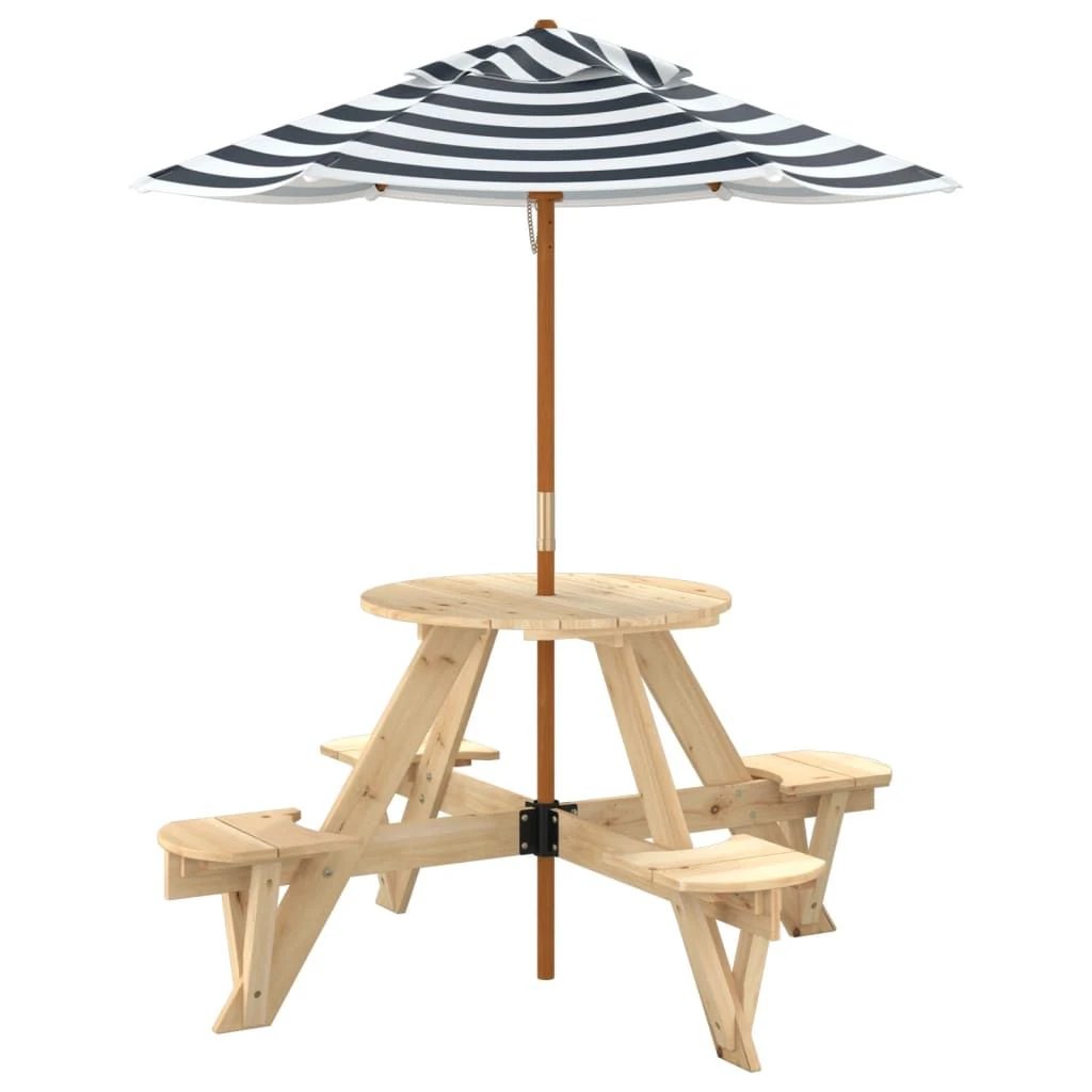 vidaXL Picnic Table for 4 Kids with Umbrella Hole Round Solid Wood Fir by vidaXL