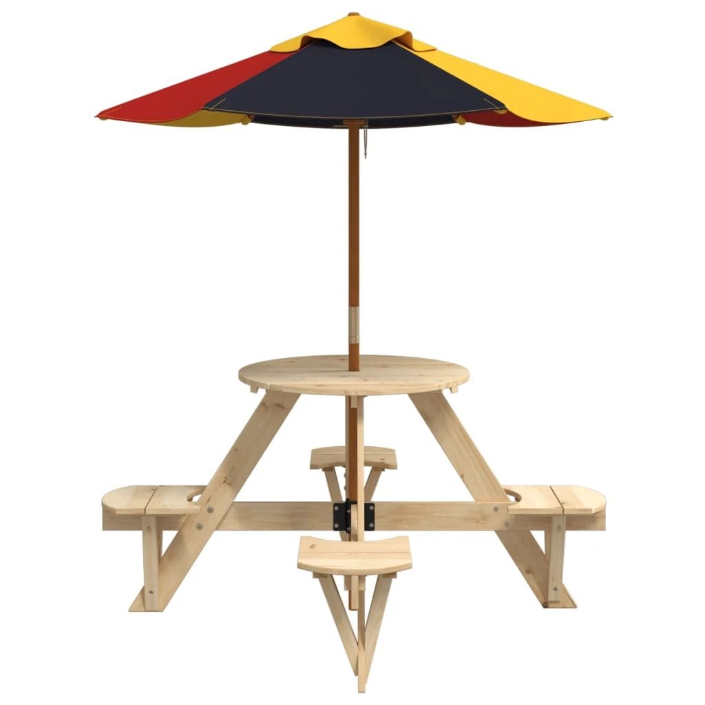 vidaXL Picnic Table for 4 Kids with Umbrella Hole Round Solid Wood Fir by vidaXL
