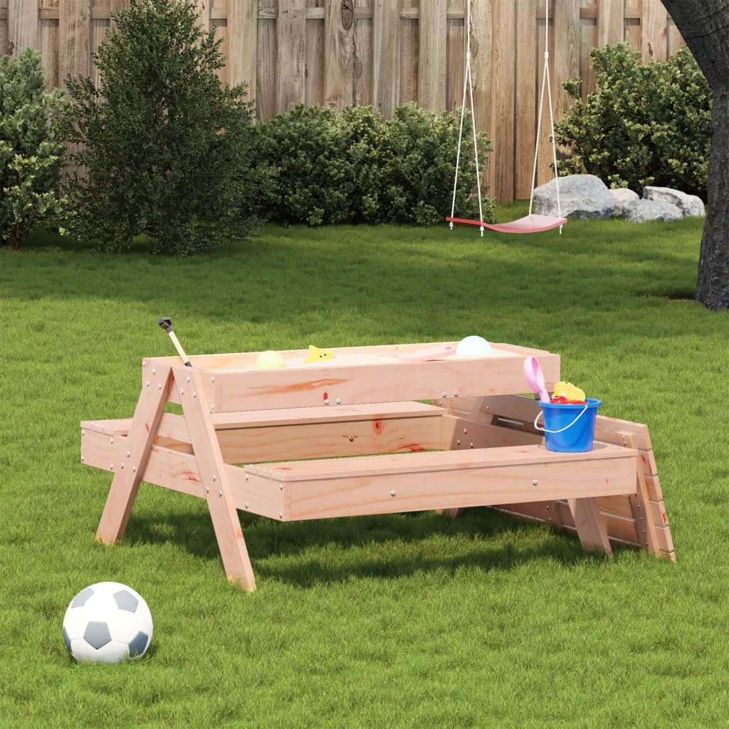 vidaXL Picnic Table with Sandpit for Kids Wax Brown Solid Wood Pine - Picnic Tables