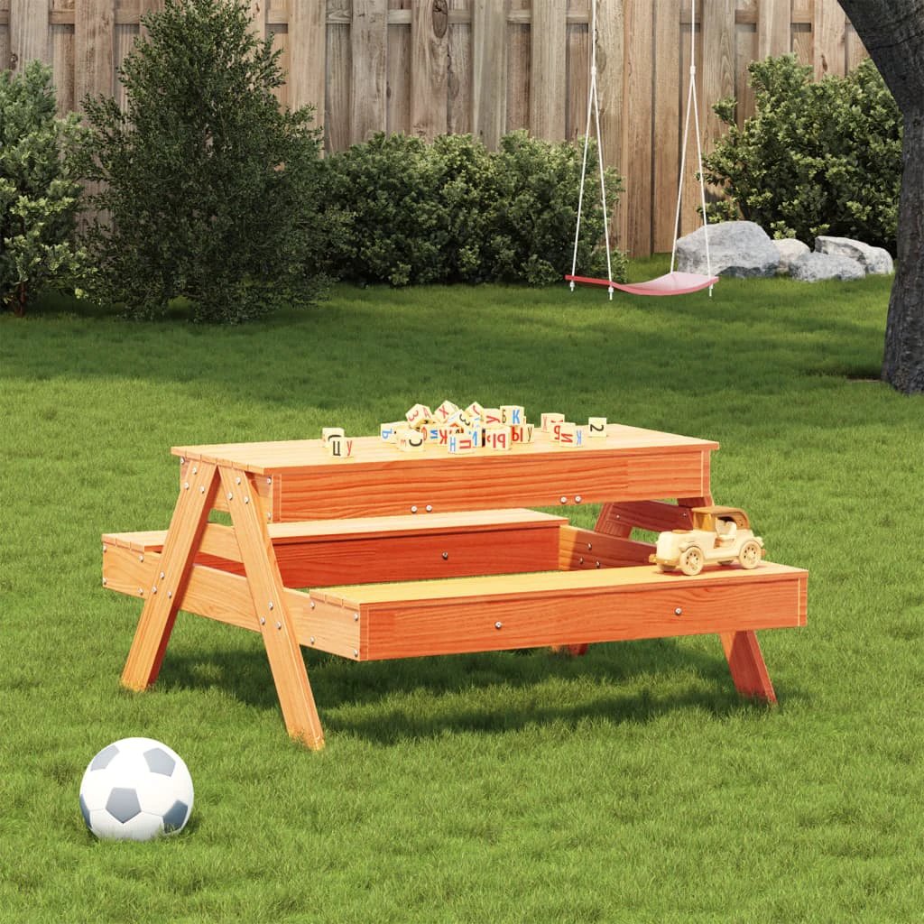 vidaXL Picnic Table with Sandpit for Kids Wax Brown Solid Wood Pine by vidaXL