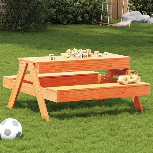 vidaXL Picnic Table with Sandpit for Kids Wax Brown Solid Wood Pine - Picnic Tables