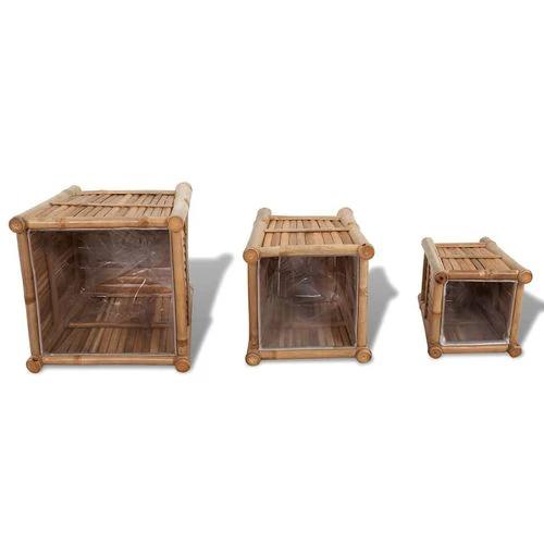 vidaXL 3 pcs Bamboo Raised Bed with Nylon Lining - Raised Beds