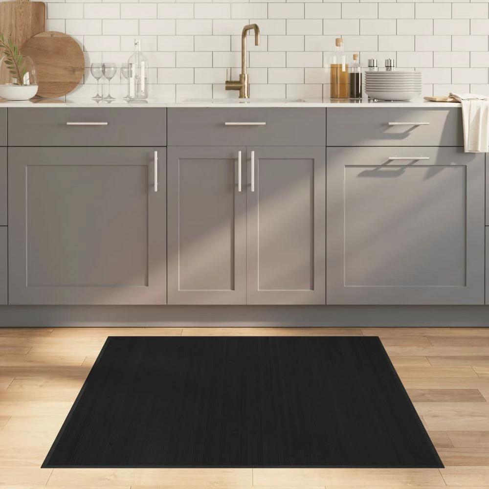 vidaXL Rug Square Black100x100 cm Bamboo - Rug
