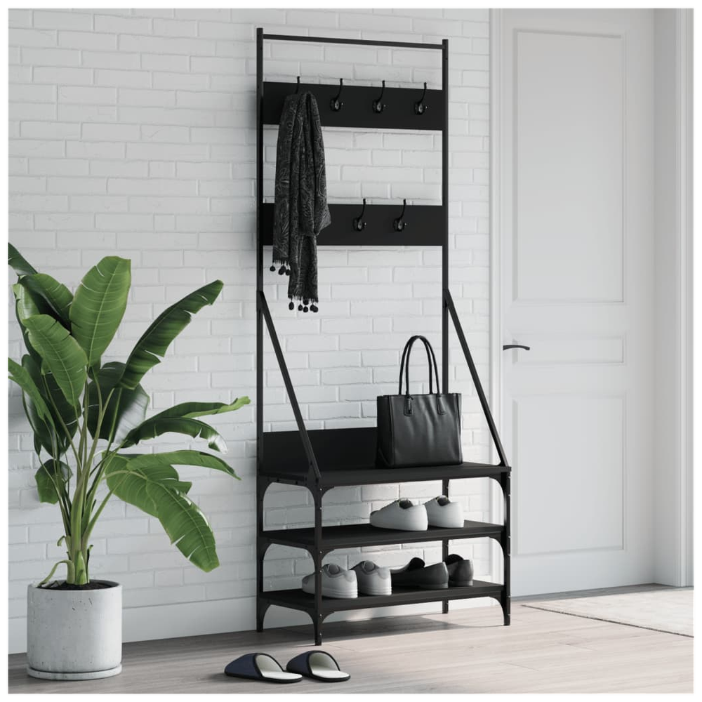 vidaXL Clothes Rack with Shoe Storage vidaXL Black 72x34x184 cm - Uncategorized Shoe Storage
