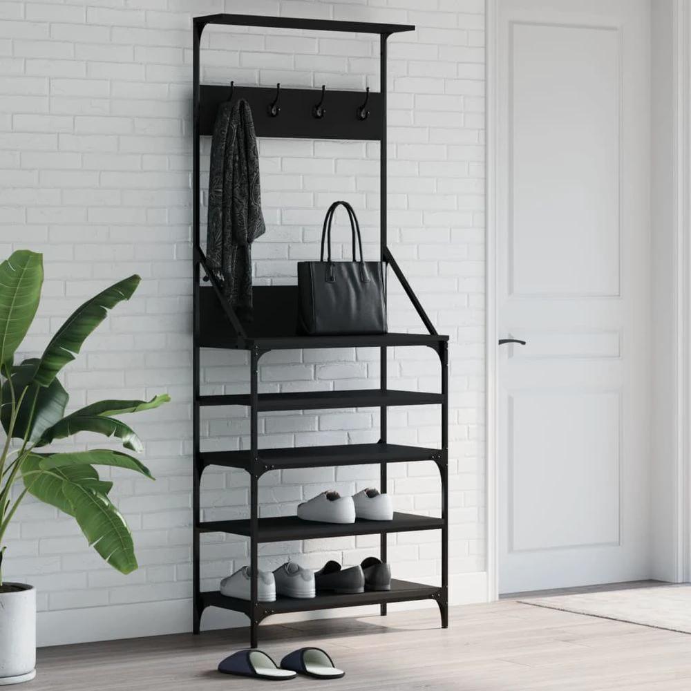 vidaXL Clothes Rack with Shoe Storage vidaXL Black 70x34x184 cm - Uncategorized Shoe Storage