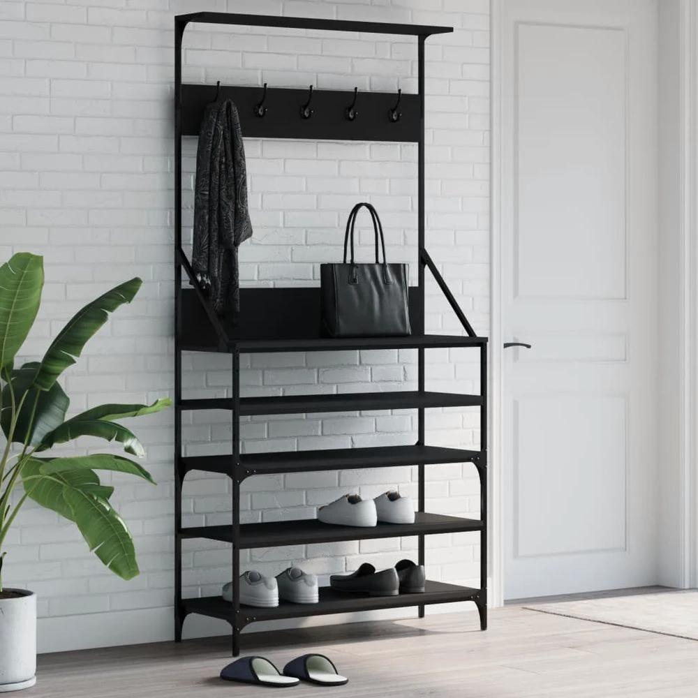 vidaXL Clothes Rack with Shoe Storage vidaXL Black 70x34x184 cm - Uncategorized Shoe Storage