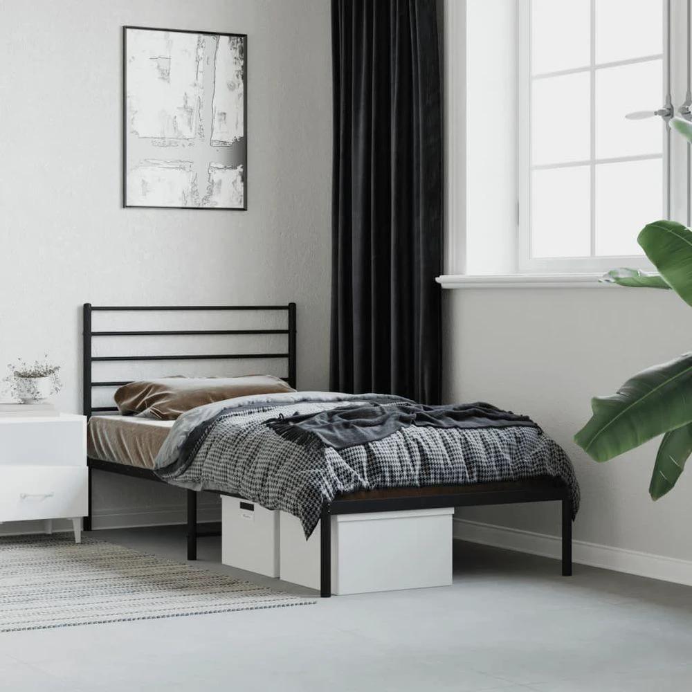Metal Bed Frame with Headboard Black vidaXL 75x190 cm Small Single by vidaXL