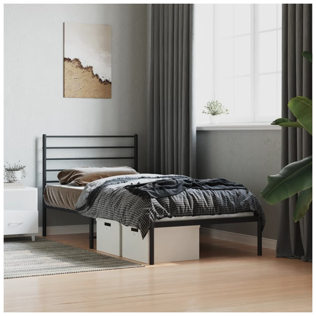 Metal Bed Frame with Headboard Black vidaXL 75x190 cm Small Single by vidaXL