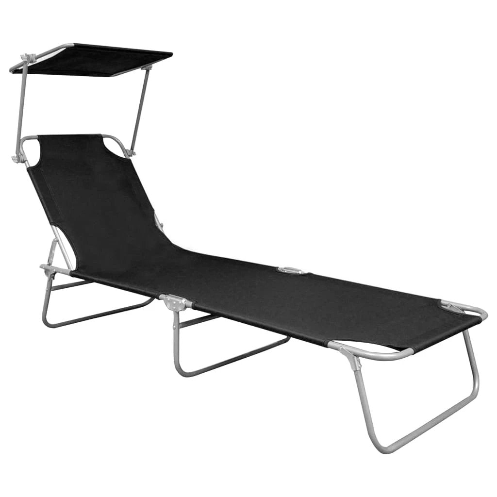vidaXL vidaXL Folding Sun Lounger with Canopy Blue Aluminium - Sun Lounger