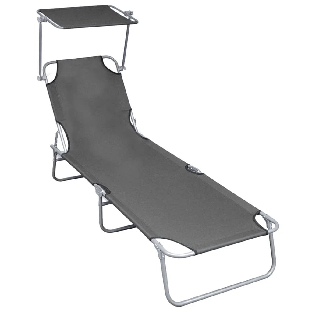 vidaXL vidaXL Folding Sun Lounger with Canopy Blue Aluminium - Sun Lounger