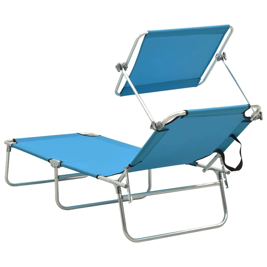 vidaXL Folding Sun Lounger with Canopy Blue Aluminium by vidaXL