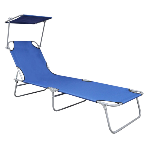 vidaXL Folding Sun Lounger with Canopy Blue Aluminium by vidaXL