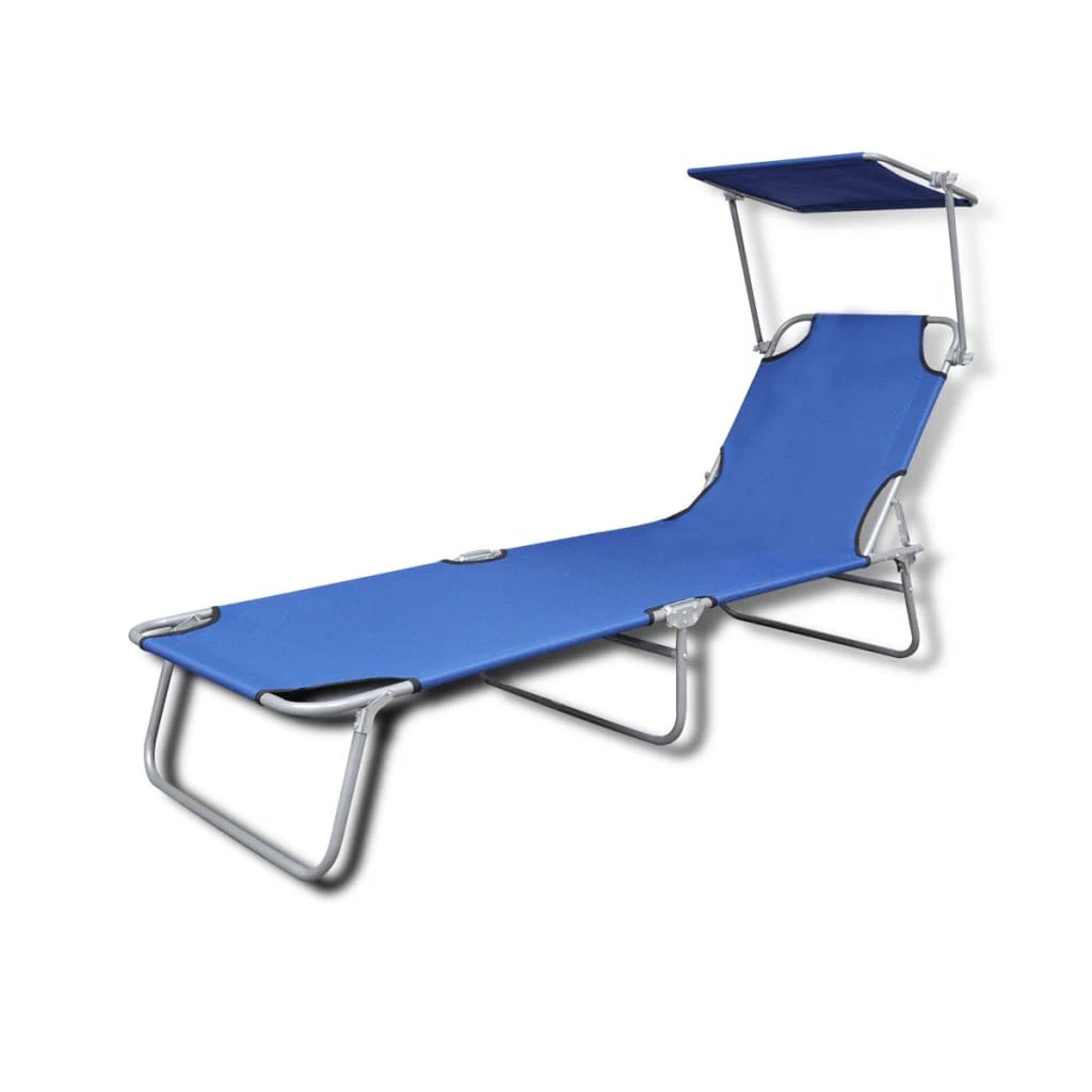 vidaXL Folding Sun Lounger with Canopy Steel Grey by vidaXL