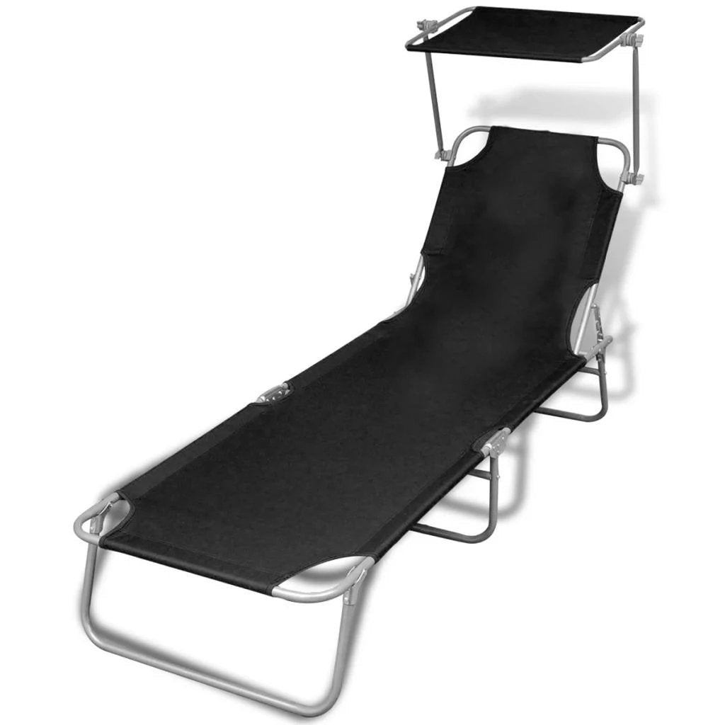 vidaXL Folding Sun Lounger with Canopy Steel Grey by vidaXL