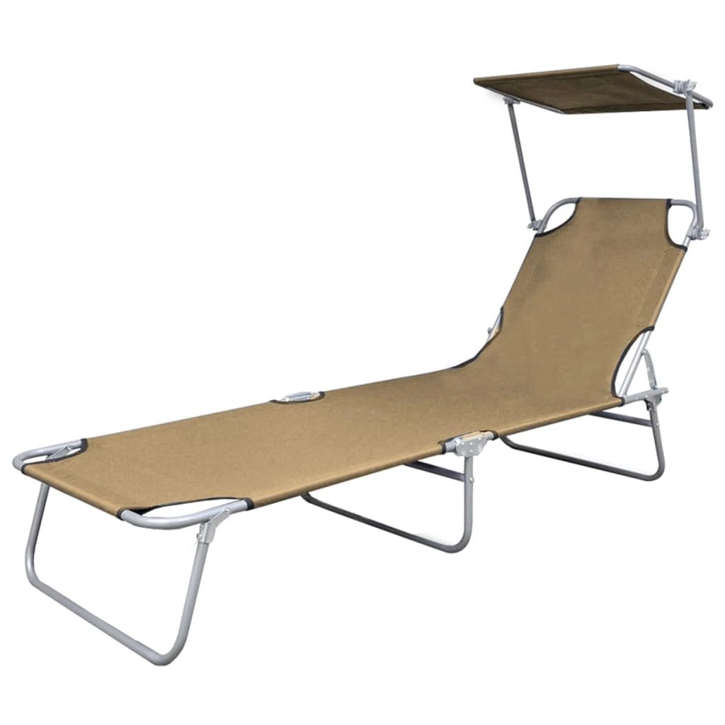 vidaXL Folding Sun Lounger with Canopy Steel Grey - Sun Lounger