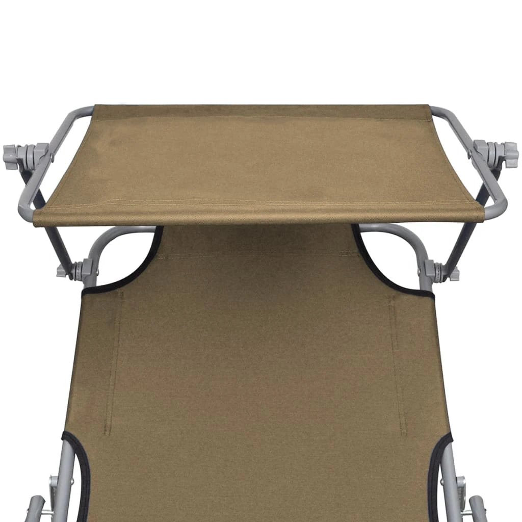 vidaXL Folding Sun Lounger with Canopy Steel Grey by vidaXL