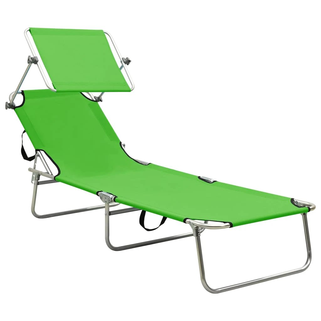 vidaXL Folding Sun Lounger with Canopy Steel Grey - Sun Lounger