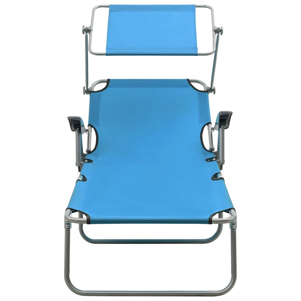 vidaXL Folding Sun Lounger with Canopy Steel Taupe - Sun Lounger