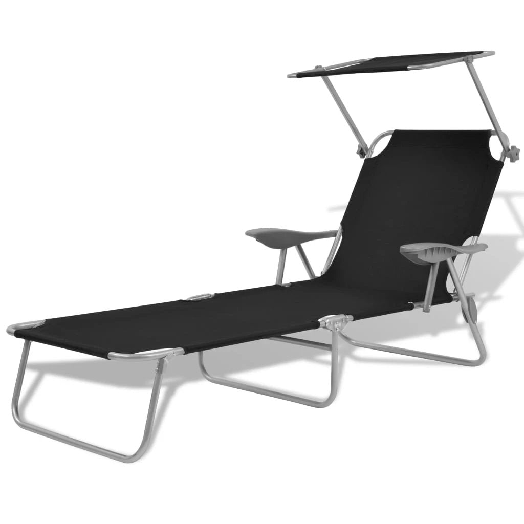 vidaXL Folding Sun Lounger with Canopy Steel Taupe by vidaXL