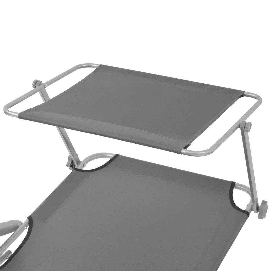 vidaXL Folding Sun Lounger with Canopy Steel Taupe by vidaXL