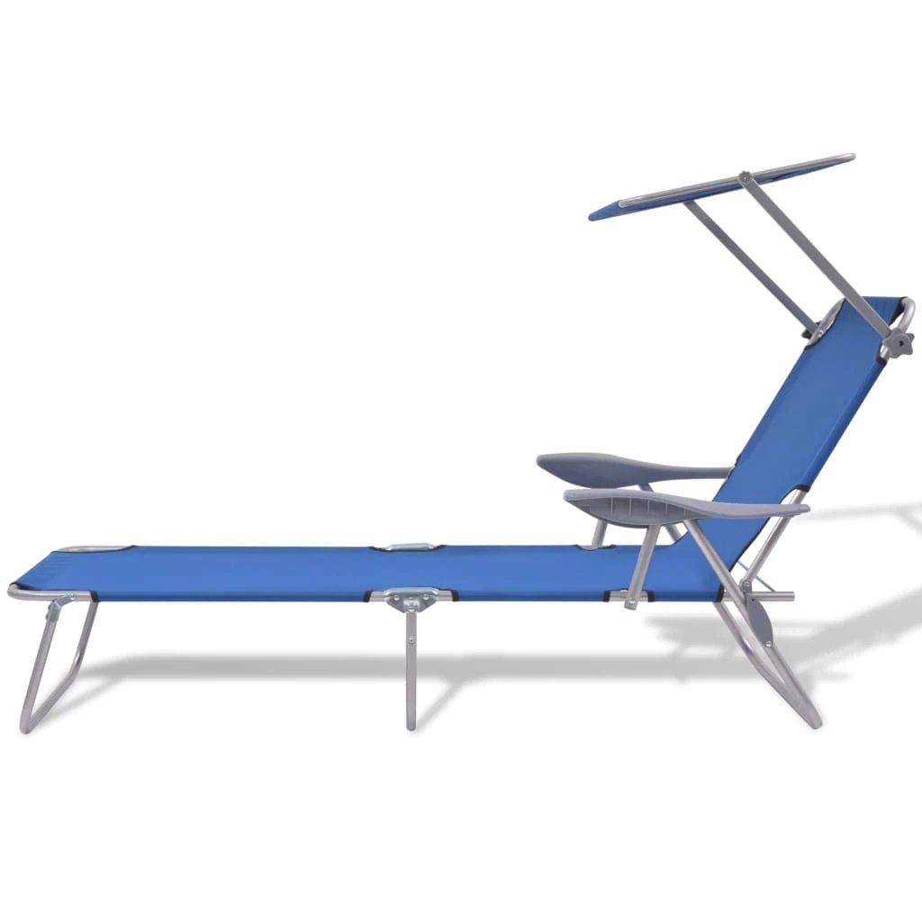 vidaXL Folding Sun Lounger with Canopy Steel Taupe - Sun Lounger