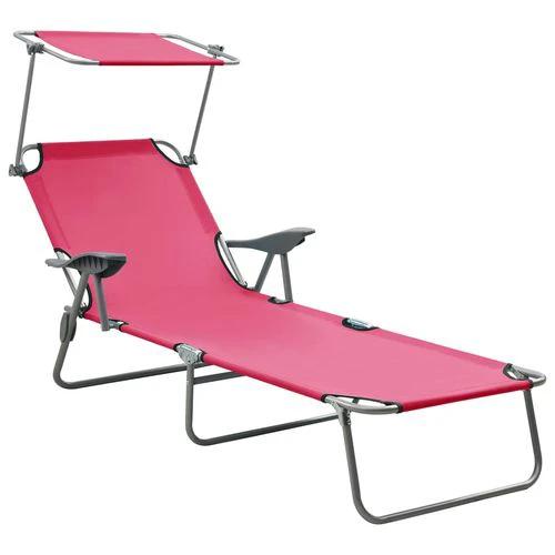 vidaXL Folding Sun Lounger with Canopy Steel Taupe by vidaXL