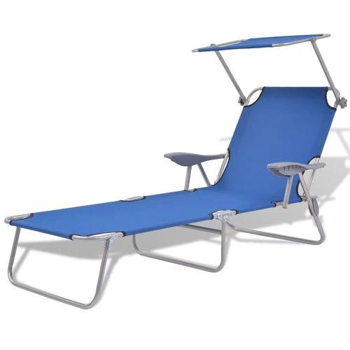 vidaXL Folding Sun Lounger with Canopy Steel Taupe by vidaXL