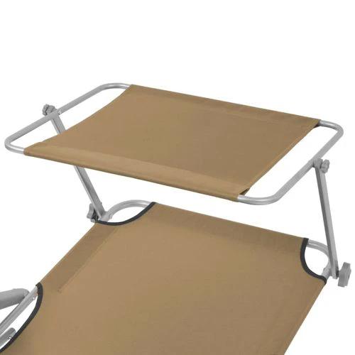 vidaXL Folding Sun Lounger with Canopy Steel Taupe by vidaXL