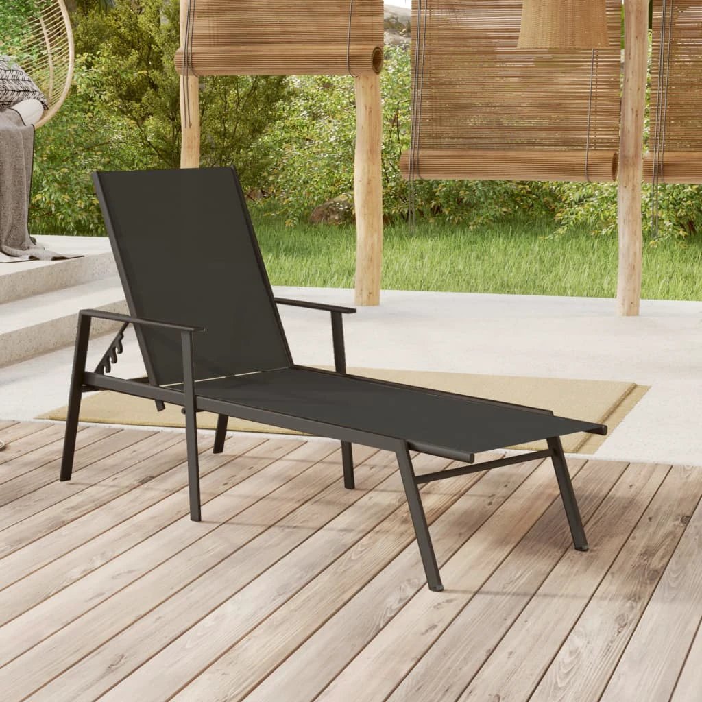 vidaXL Sun Lounger Steel and Textilene Fabric Black by vidaXL