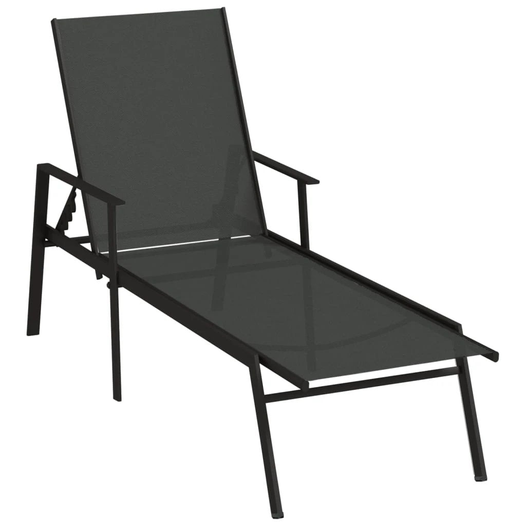 vidaXL Sun Lounger Steel and Textilene Fabric Black by vidaXL