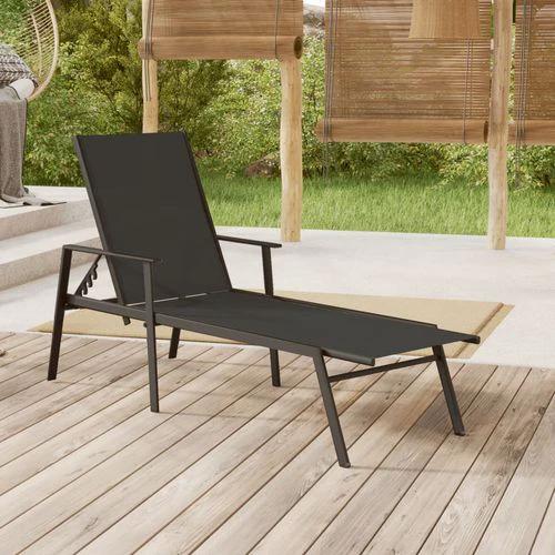 vidaXL Sun Lounger Steel and Textilene Fabric Black - Sun Lounger
