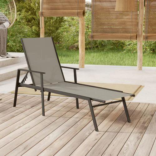 vidaXL Sun Lounger Steel and Textilene Fabric Black by vidaXL