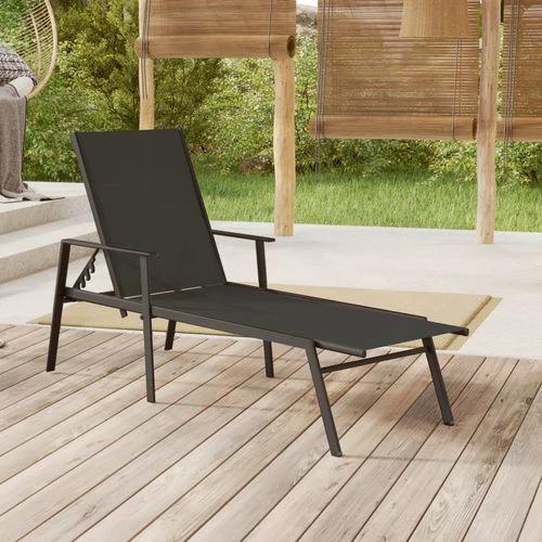 vidaXL Sun Lounger Steel and Textilene Fabric Black by vidaXL