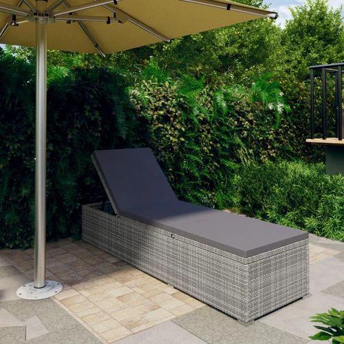 Sun Lounger with Dark Grey Cushion Poly Rattan Grey by vidaXL