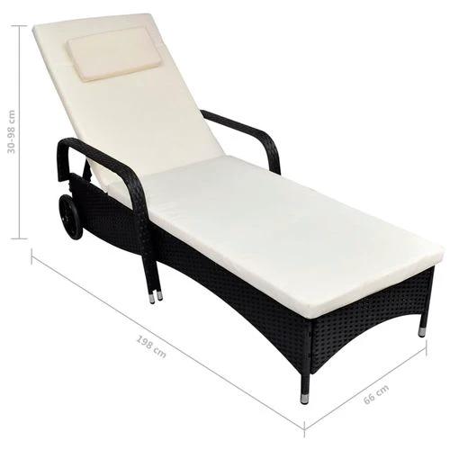 Sun Lounger with Wheels Poly Rattan Black by vidaXL