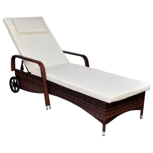 Sun Lounger with Wheels Poly Rattan Brown by vidaXL