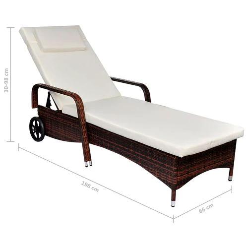 Sun Lounger with Wheels Poly Rattan Brown by vidaXL