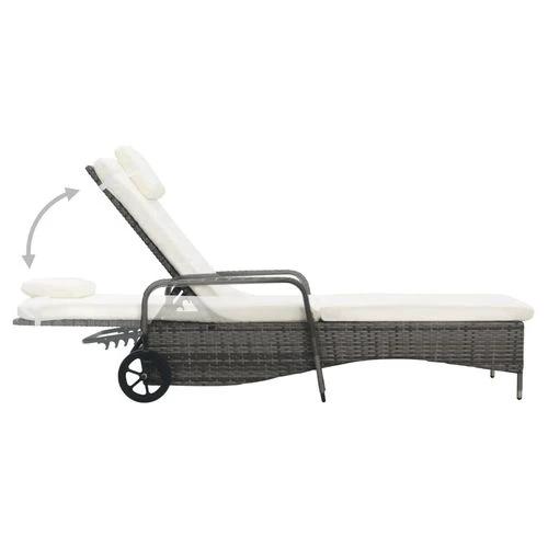 vidaXL Sun Lounger with Wheels Poly Rattan Grey - Sun Lounger