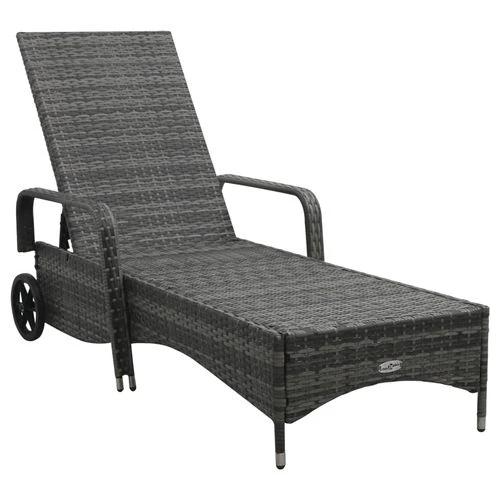 vidaXL Sun Lounger with Wheels Poly Rattan Grey - Sun Lounger