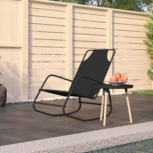 vidaXL Rocking Sun Lounger Black Steel and Textilene - Sun Lounger