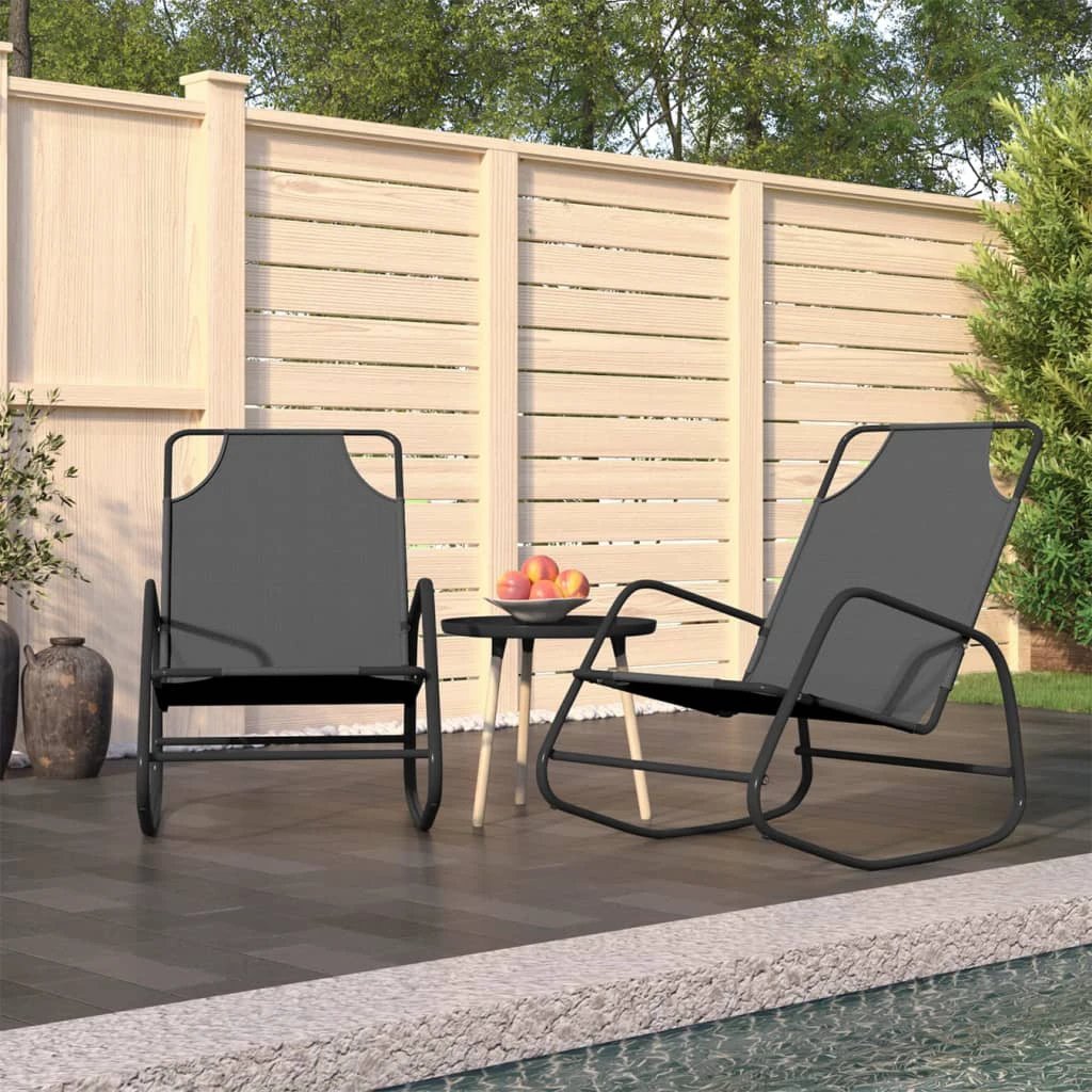 vidaXL Rocking Sun Lounger Black Steel and Textilene - Sun Lounger