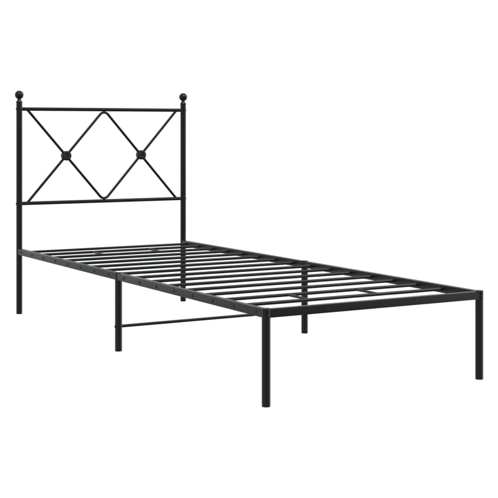 Small Single Metal Bed Frame with Headboard Black vidaXL 75x190 cm by vidaXL