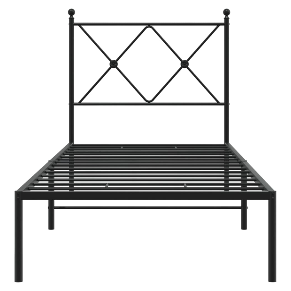 Small Single Metal Bed Frame with Headboard Black vidaXL 75x190 cm by vidaXL