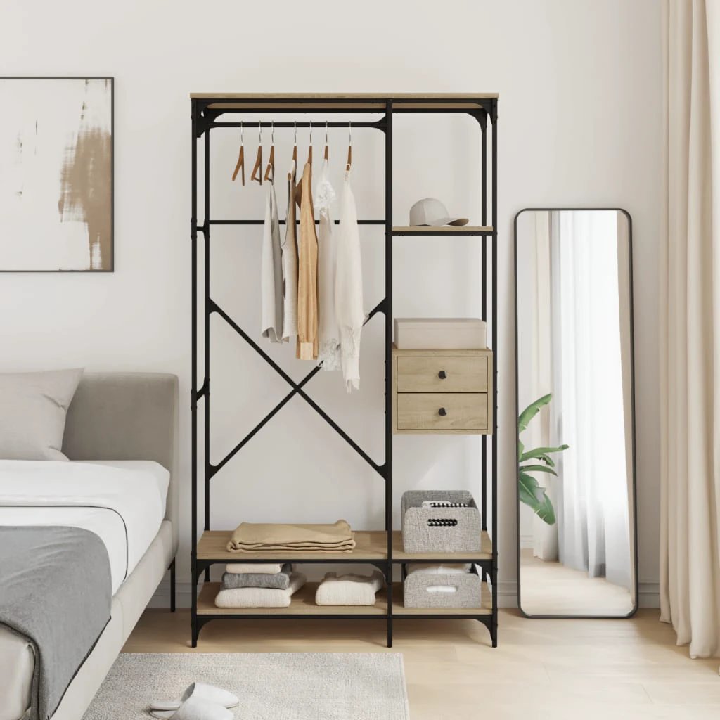 vidaXL Wardrobe with Drawers Black 100x40x180 cm Engineered Wood by vidaXL