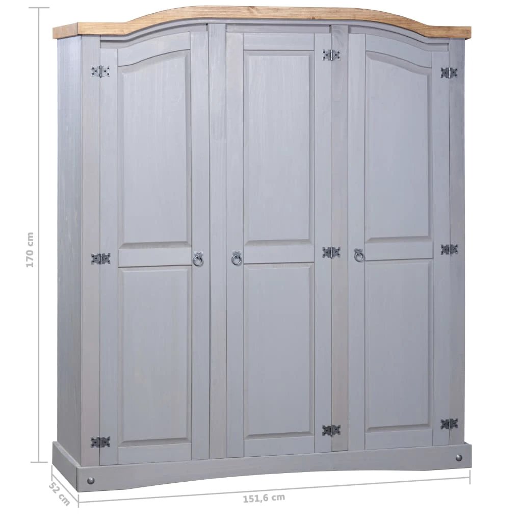 vidaXL Wardrobe Mexican Pine Corona Range 3 Doors Grey by vidaXL