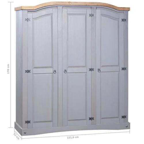 vidaXL Wardrobe Mexican Pine Corona Range 3 Doors Grey by vidaXL