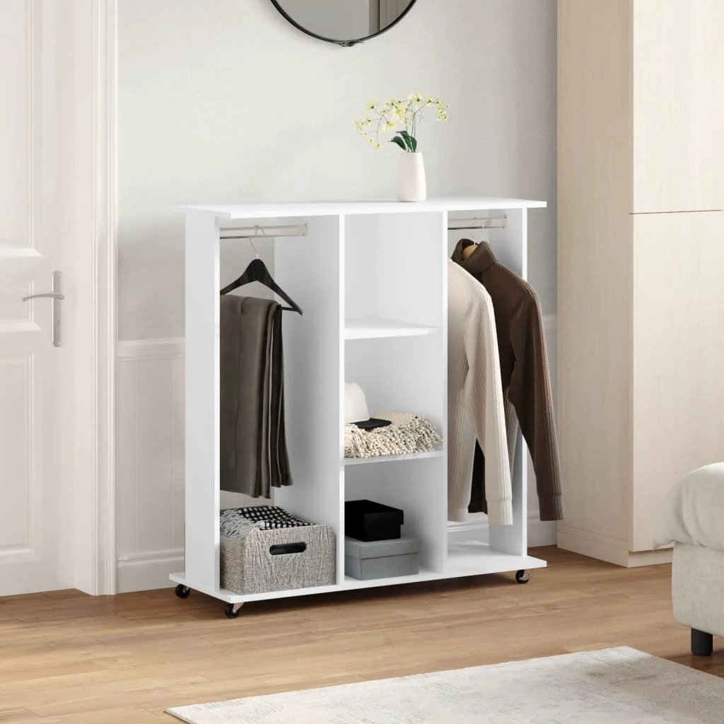 vidaXL Wardrobe with Wheels White 102x38x110 cm Engineered Wood - Wardrobe