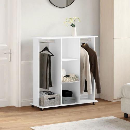 vidaXL Wardrobe with Wheels White 102x38x110 cm Engineered Wood - Wardrobe